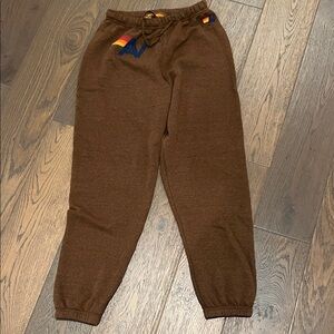 Aviator Nation Brown Joggers with Rainbow Detail